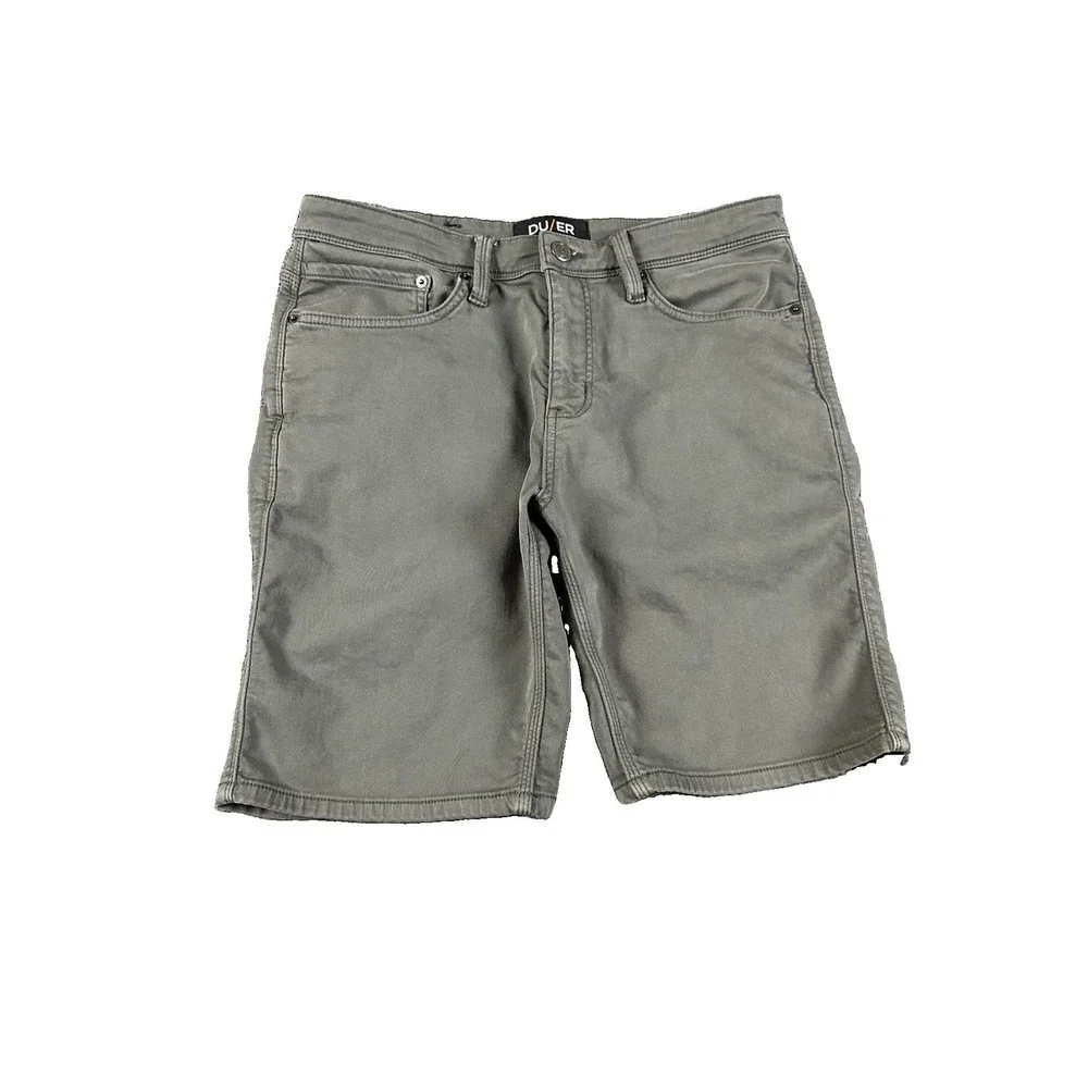 DU/ER N2X Slim Fit Shorts Mens Size 33X10* Gray/aGreen 5-Pocket MSNS1011